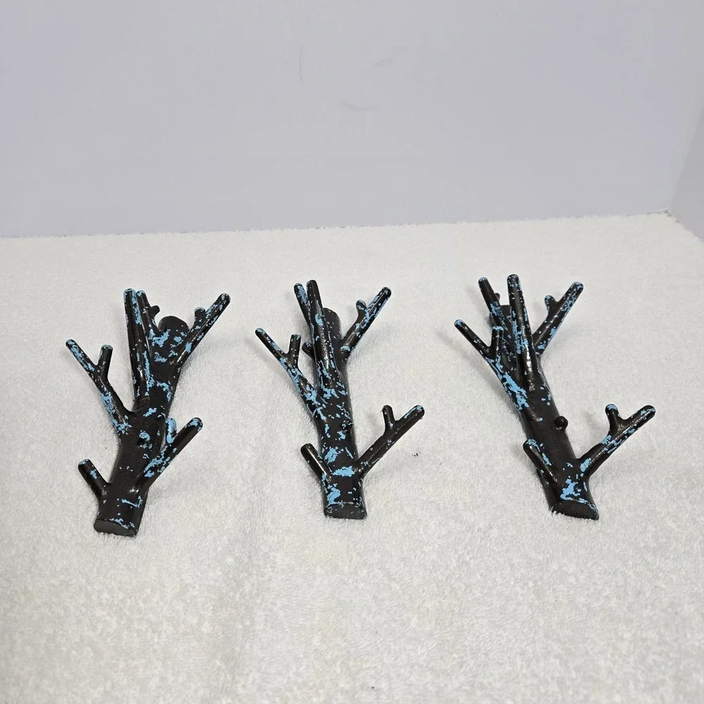 Bosign 3 Piece Tree Branch Wall Hanger Hooks Powder Blue Gunmetal Key Coat Hook